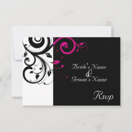 RSVP pequeña de Boda de Swirl Magenta negro/blanco