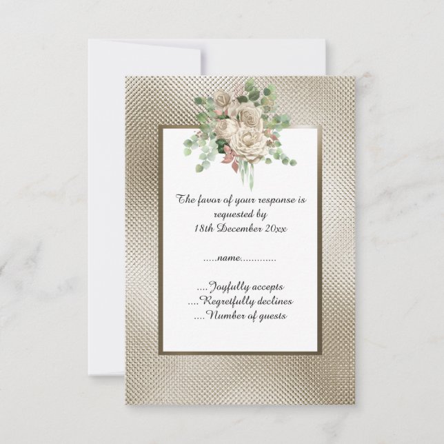 RSVP PERSONALIZADO FLORAL BLANCO CON RELIEVE BRONC (Anverso)