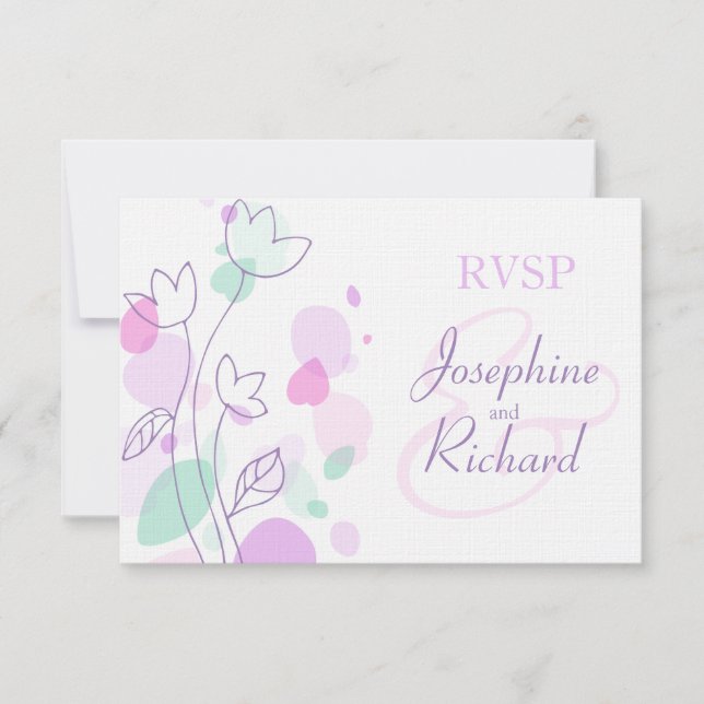 RSVP Pétalos de flores gráficas modernas boda púrp (Anverso)