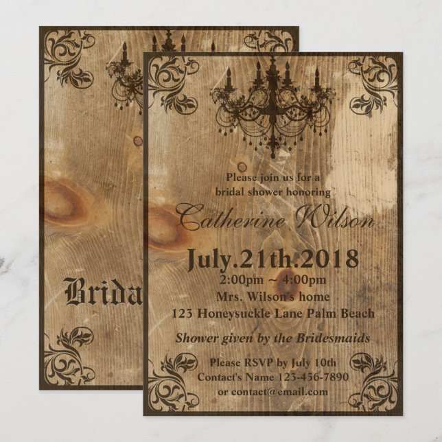 RSVP por invitación a ducha de novia con lámpara d (Anverso / Reverso)