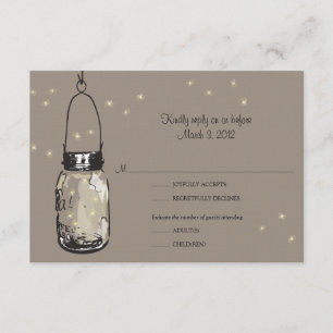 RSVP Postcard Mason Jar y Boda de luciérnagas