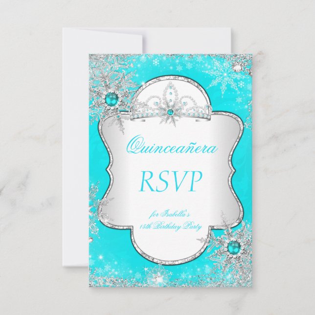 RSVP Princesa Quinceañera Azul Acuático Teal (Anverso)