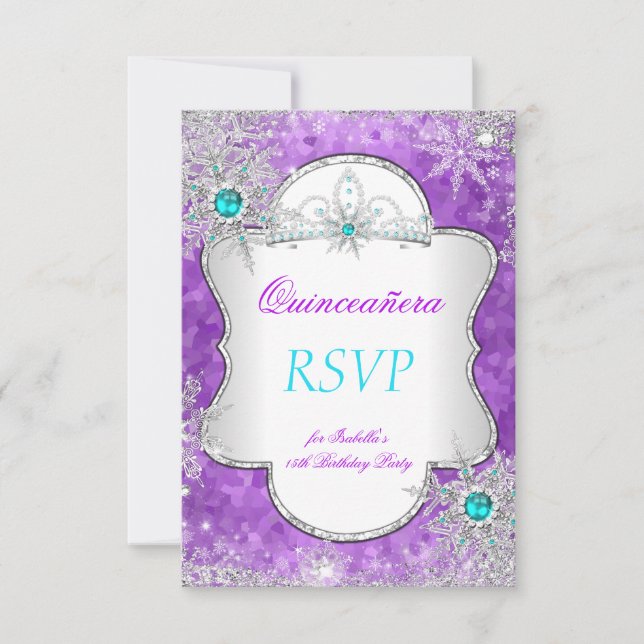 RSVP Princesa Quinceanera Morado Verde azulado (Anverso)