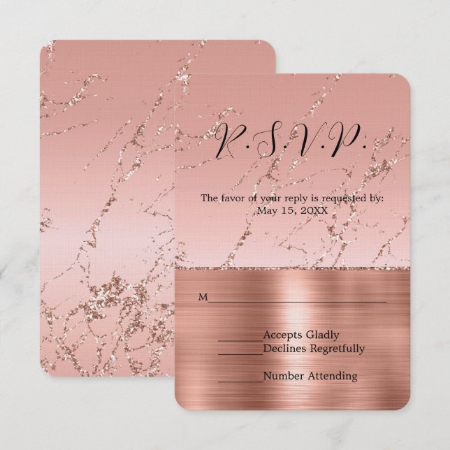 RSVP Purpurina de Boda Rosa Glam (Anverso / Reverso)