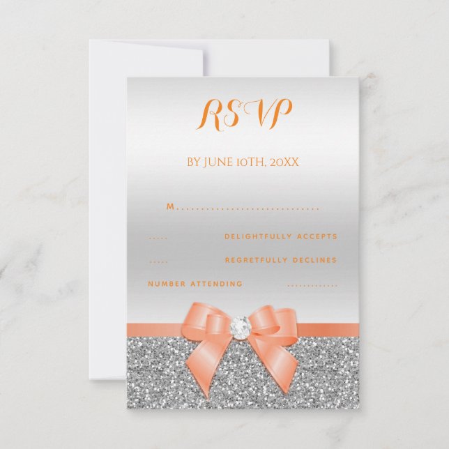 RSVP Purpurina Romántico de Coral Bow y Plata (Anverso)