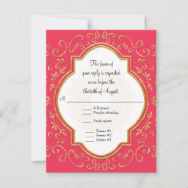 RSVP Quatrefoil Frame Script Swirl Gold Purpurina