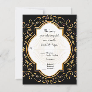 RSVP Quatrefoil Frame Script Swirl Gold Purpurina