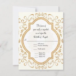 RSVP Quatrefoil Frame Script Swirl Gold Purpurina