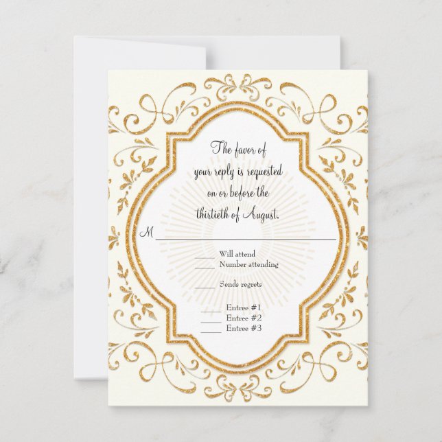 RSVP Quatrefoil Frame Script Swirl Gold Purpurina (Anverso)