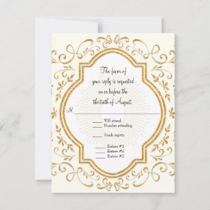 RSVP Quatrefoil Frame Script Swirl Gold Purpurina