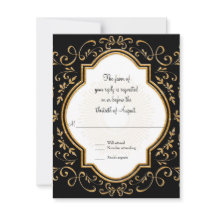 RSVP Quatrefoil Frame Script Swirl Gold Purpurina