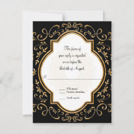 RSVP Quatrefoil Frame Script Swirl Gold Purpurina