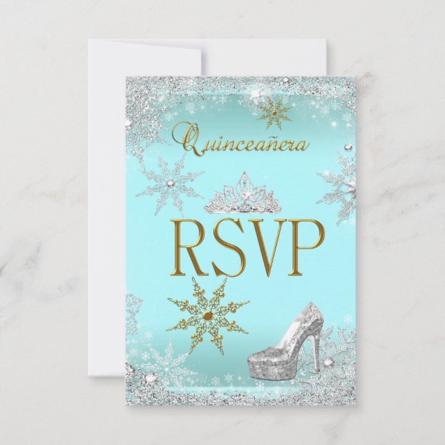 RSVP Quinceanera 15 Silver Verde azulado Gold Elit (Anverso)