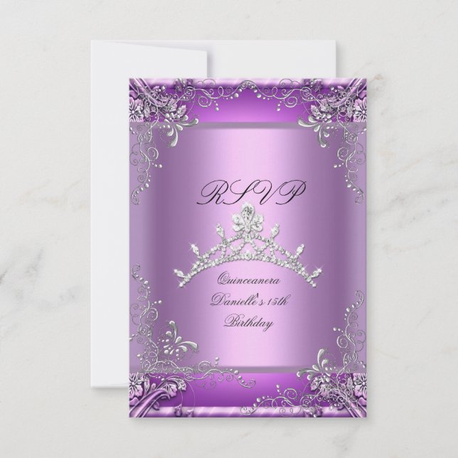RSVP Quinceanera 15th Birthday Party Purple (Anverso)