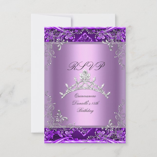 RSVP Quinceanera 15th Birthday Party Purple Lilac (Anverso)