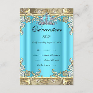 RSVP Quinceañera Azul Aqua Turquesa Dorado Cumplea