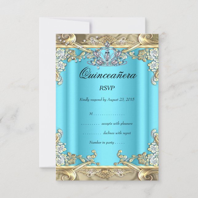 RSVP Quinceanera Blue Aqua Oro Verde azulado 15 cu (Anverso)