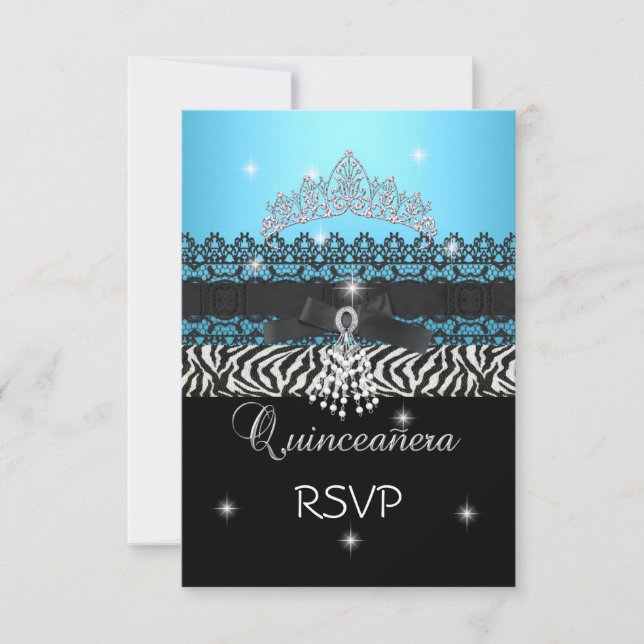 RSVP Quinceañera Cebra 15 Cumpleaños Azul Negro (Anverso)