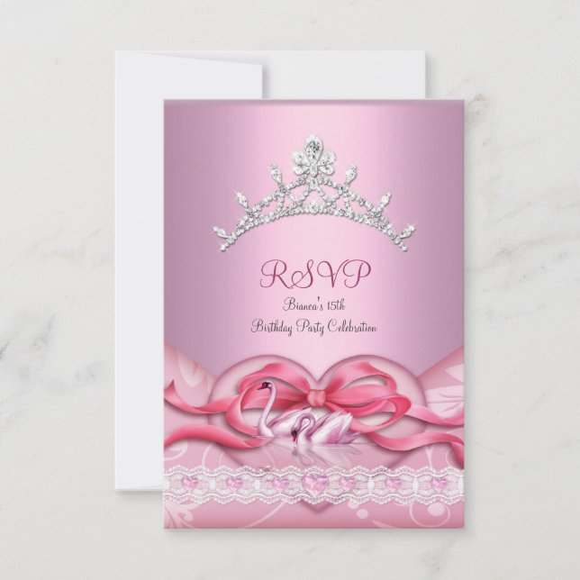RSVP Quinceanera Cisne rosa blanco Corazón de Tiar (Anverso)