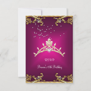 RSVP Quinceañera Cumpleaños Tiara Rosa Diamante Do