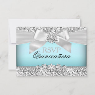 RSVP Quinceañera Lazo de Brillo Azul Plateado y Jo