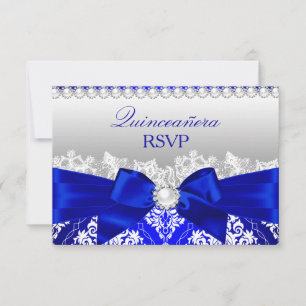 RSVP Quinceañera Lazo de Perla y Damasco Azul Real