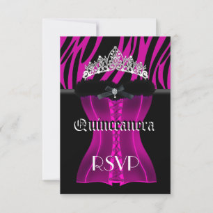 RSVP Quinceañera Tiara Corsé de Cebra Rosa y Negro