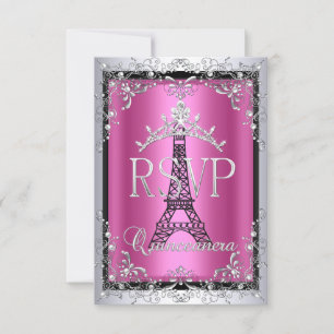 RSVP Quinceañera Tiara Rosa Plateada Torre Eiffel