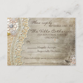 RSVP Recepción de Boda con Encaje Rústico Deterior