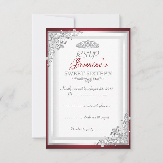 RSVP Red Silver Damask Tiara Sweet 16 (Anverso)