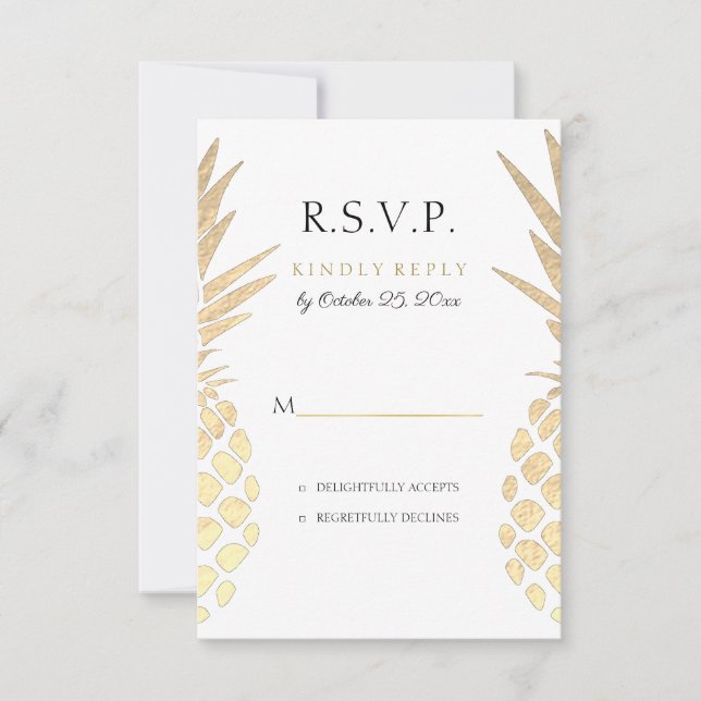 RSVP Relieve metalizado de oro falso boda tropical (Anverso)