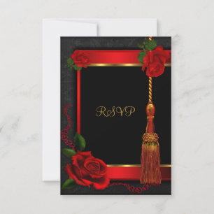 RSVP Reply Birday Party Red Rose Gold Black
