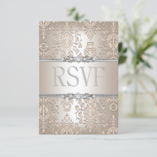 RSVP Reply Elegant Damask Cream Silver Floral