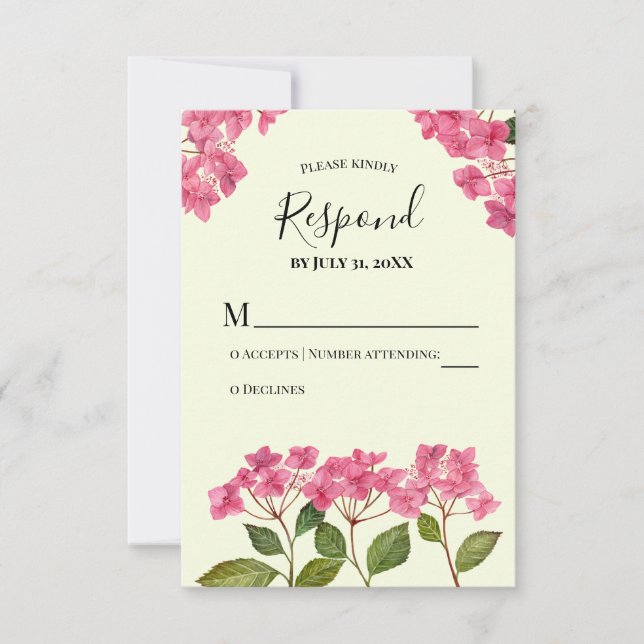 RSVP Responder Acuarela Hydrangea Lacecaps Rosadas (Anverso)