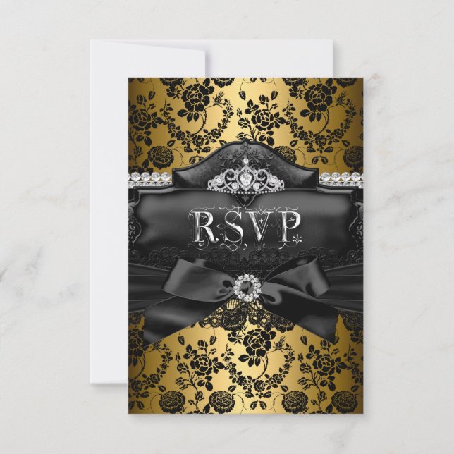RSVP Responder Bonito Tiara & Bow Gold Sweet 16 (Anverso)