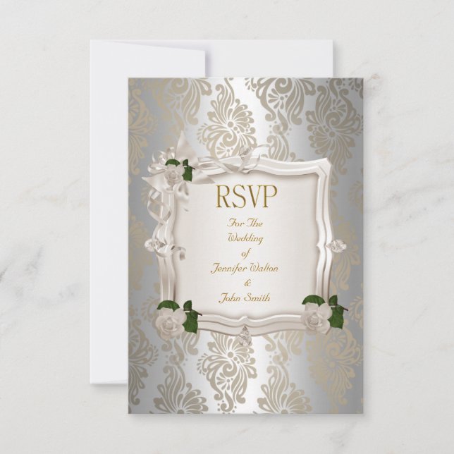 RSVP Responder Elegante Boda Sepia Rosa Blanca Pla (Anverso)