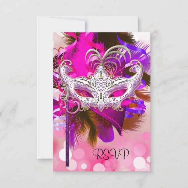 RSVP Responder Máscara Black Purple Pink Mardi Gra (Anverso)
