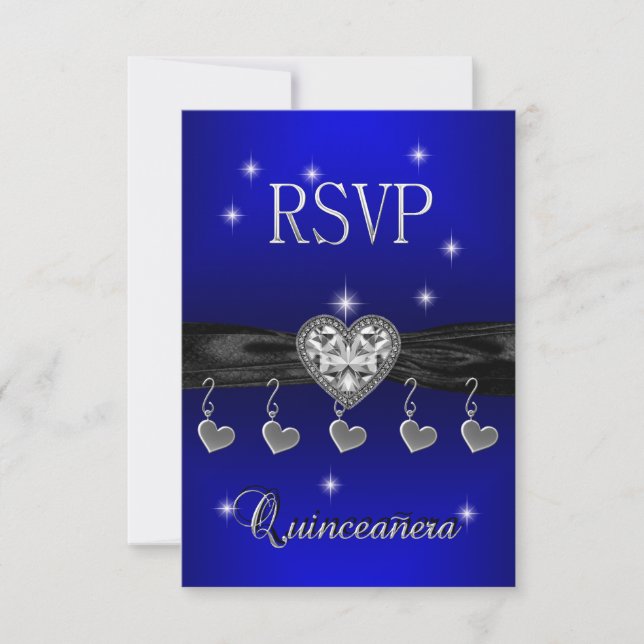 RSVP Responder Quinceanera 15º negro azul real (Anverso)