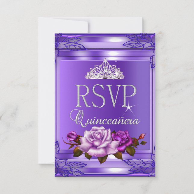 RSVP Responder Quinceanera 15 Fiestas rosas púrpur (Anverso)