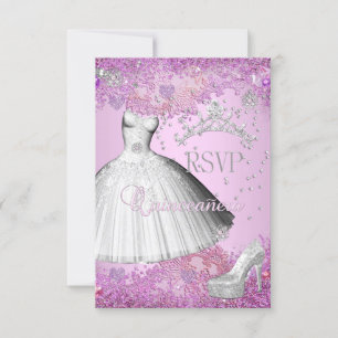 RSVP Responder Quinceanera Tiro Rosa Vestido Zapat