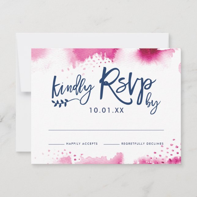 RSVP RESPONSE CARD stylish dark pink watercolor (Anverso)