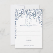 RSVP / respuesta de boda floral rústica (azul polv