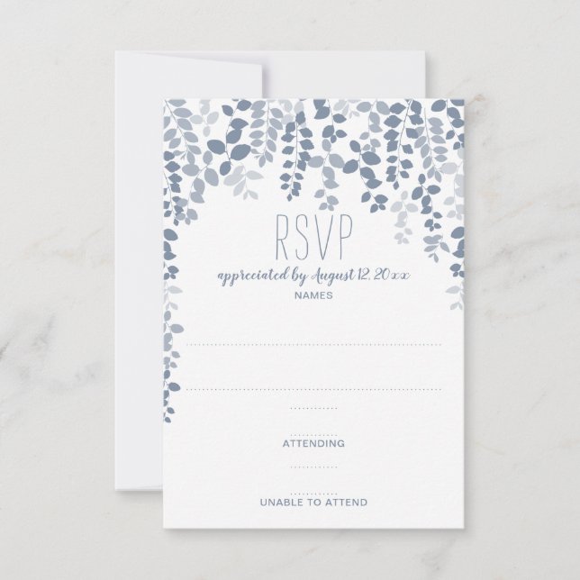 RSVP / respuesta de boda floral rústica (azul polv (Anverso)