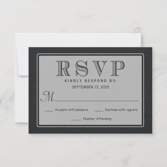 RSVP Respuesta de Boda Rústico de Burlap Negro (Anverso)