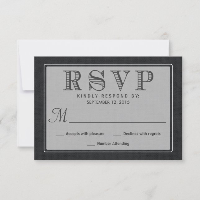 RSVP Respuesta de Boda Rústico de Burlap Negro (Anverso)