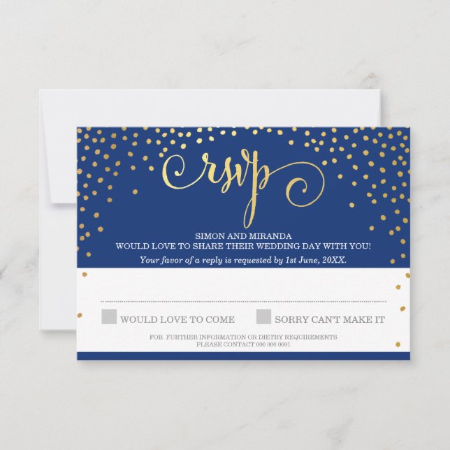 RSVP RESPUESTA elegante estilo rústico mini dorado (Anverso)