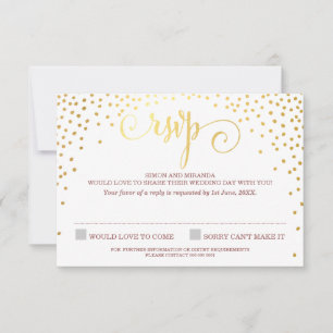 RSVP RESPUESTA elegante mini dorado confetti marsa