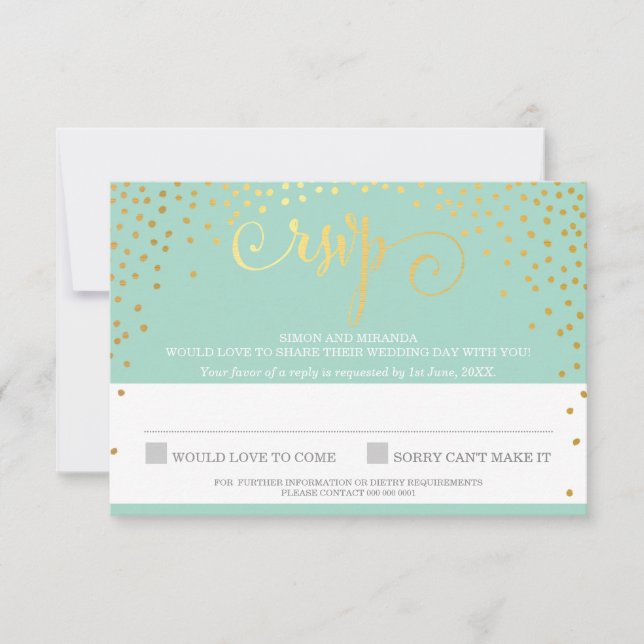 RSVP RESPUESTA elegante mini menta de confeti de o (Anverso)