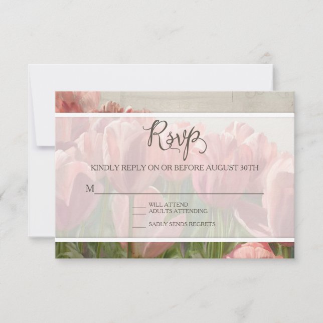 RSVP Respuesta Floral Bonito Romántica Madera Rúst (Anverso)