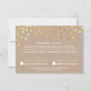 RSVP RESPUESTA lindo Relieve metalizado de oro con